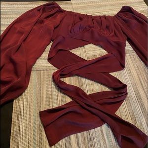 Marrón, thin, long-sleeve, crop top